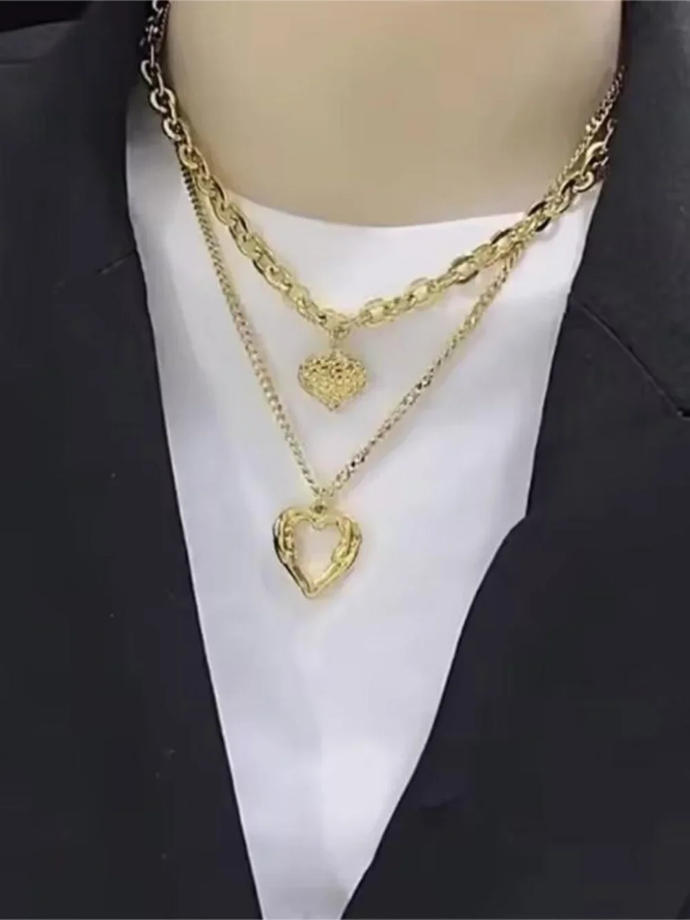 Gold Tone Layered Heart Necklace